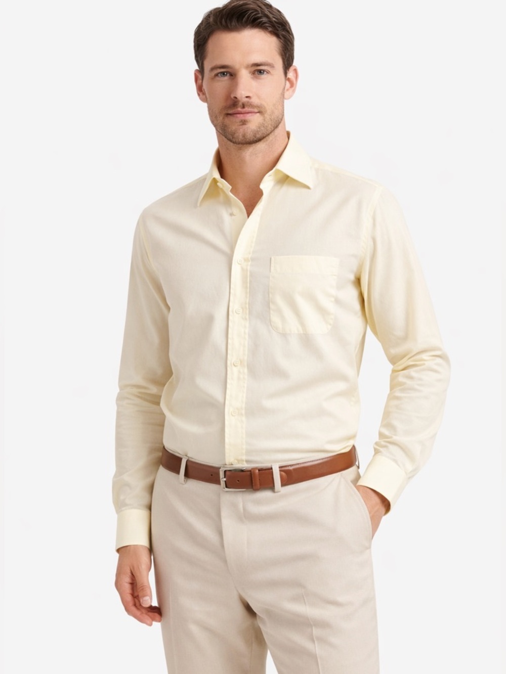 Ermenegildo Zegna Italy Cotton Dress Shirt 16 41 Butter Yellow